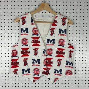 Ole Miss Rebel Colonel Rebel Vest Small 80s All Over Print Button Suit THE GROVE